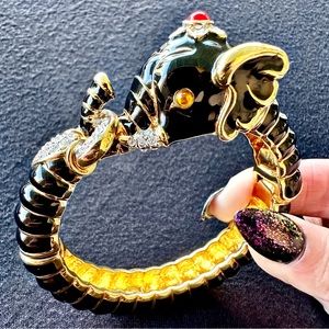 Kenneth Jay Lane Black Elephant Enamel Bangle Bracelet